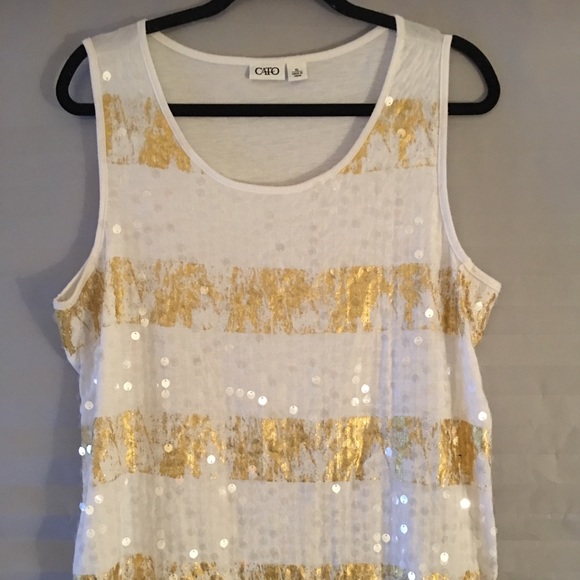 CATO Tank Top White with Gold and Sequins Sz XL - Picture 1 of 6